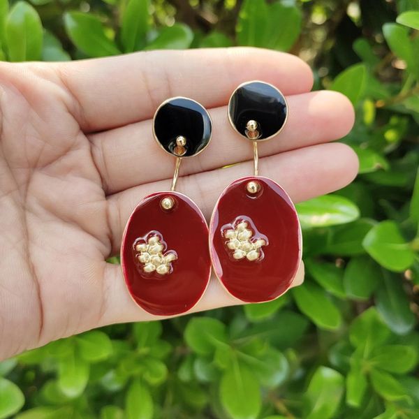 

korean retro women painting oval round geometric dangle ear stud earrings jewelry gift drop earrings 2019 for women dangle hang, Silver