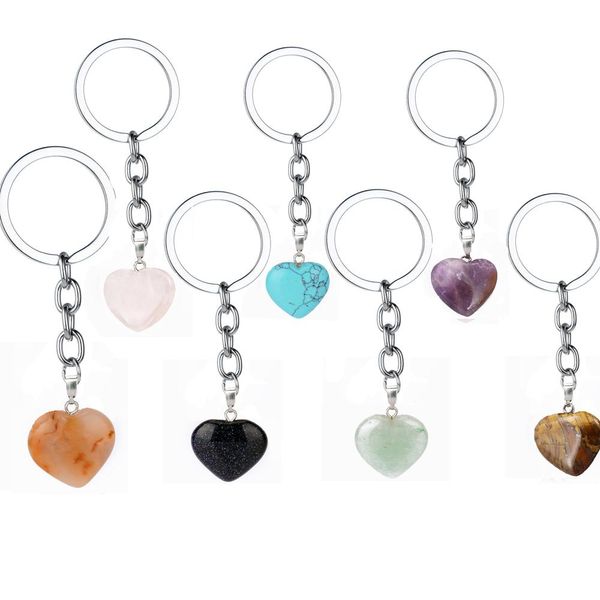 Cadeia Pink Rose Coração de Pedra Natural Keychain de turquesa de cristal de quartzo Cura Pedra Chakra do Coração Chaveiro Chaveiro Jóias presente