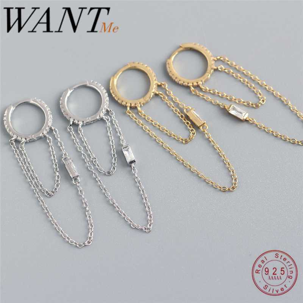 

wantme genuine 925 sterling silver bohemian square zircon tassel long stud earrings for women punk party jewelry accessories, Golden;silver