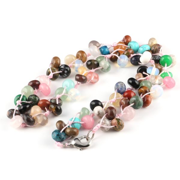 

wholesale natural stone beads necklace jewelry 22 colors agated necklace quartz stone gifts optional 6x8mm 18 inches, Silver