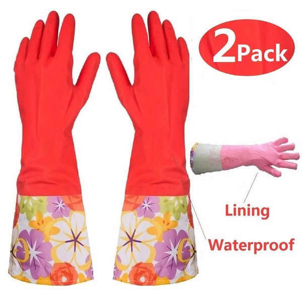 

kitchen rubber cleaning gloves with warm lining household thickening pu waterproof dishwashing latex glove