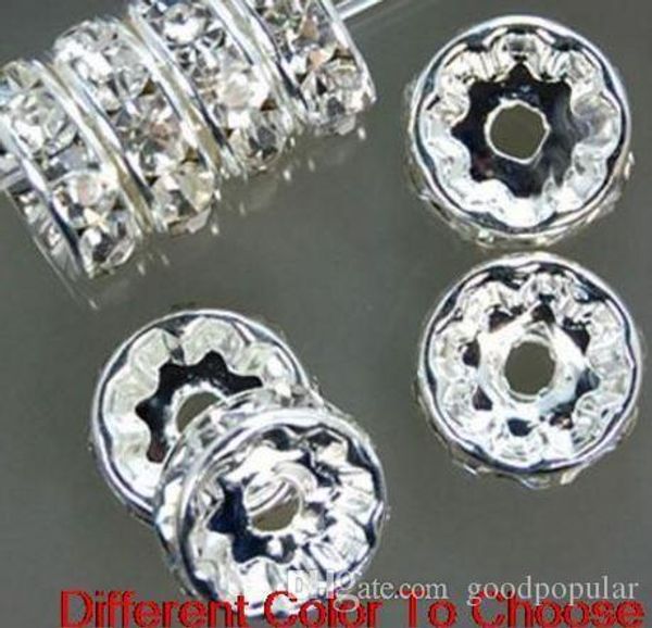 

8mm 600 pcs/lot mixed gold and silver plated white clear crystal rhinestone spacer beads, jewelry findings rondelle loose bead g2342 e23
