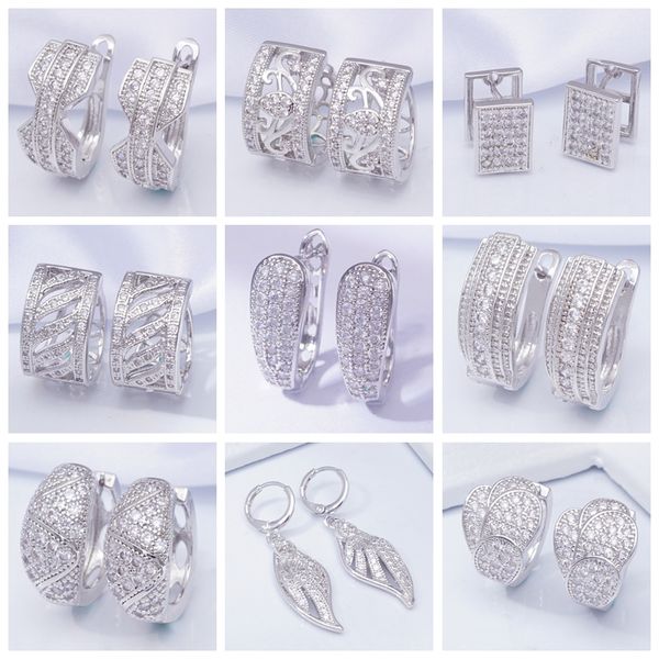 

11 стили серебряный цвет серьги проложить циркон кристалл круглый круг обруч серьги для женщин мода партии ювелирных изделий дропшиппинг, Golden;silver