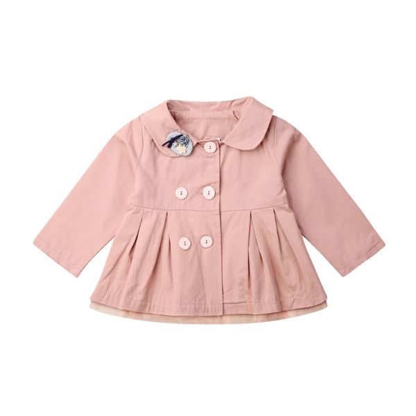 

2019 new newborn infant baby girl spring autumn outerwear long sleeve coats embroidered jackets cat turn-down collar trench 0-4t, Blue;gray