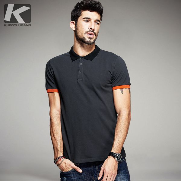 

Kuegou Summer Mens Polo Shirts Patchwork Dark Grey Color Brand Clothing Man 'S Short Sleeve Clothes Male Wear Slim Fit Tops 5059