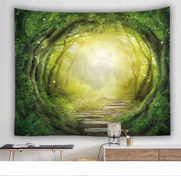 

150*200 green forest wall hanging art nature jungle river tapestry trees woodland tenture mural tapiz polyester carpet