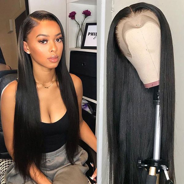 

human hair 360 lace front wig straight long african american glueless virgin brazilian full lace human wigs for black women, Black;brown