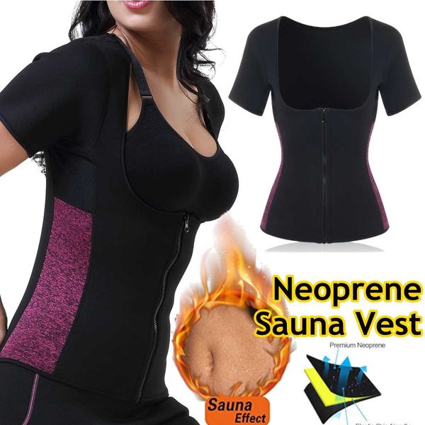 

front zip women sauna neoprene vest gym body shaper sweat fat burner arm shaper back shoulder corrector slimming vest, Black;white