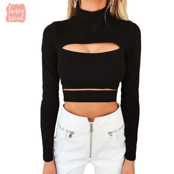 

turtleneck cut shirt out crop women solid autumn cropped white black winter long sleeve women