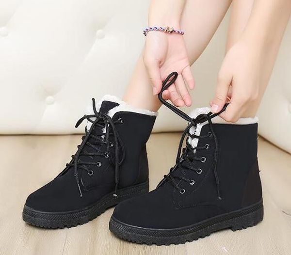 

women's winter snow boots ladies new warm plus velvet cotton shoes boots waterproo martin boots pu large size ankle cotton shoes, Black