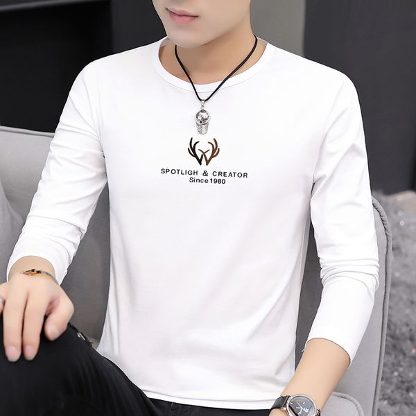 

spring 2020 new cotton t-shirt men's long sleeve slim bottoming shirt fashion casual t-shirt boyfriend gift men t shirt, White;black