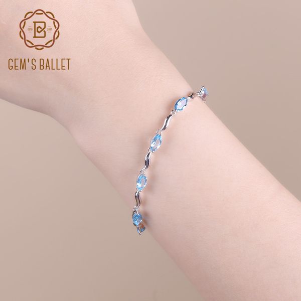 

gem's ballet marquise shape 6.25ct natural swiss blue z bracelet 925 sterling silver bracelets for women gift fine jewelry, Golden;silver