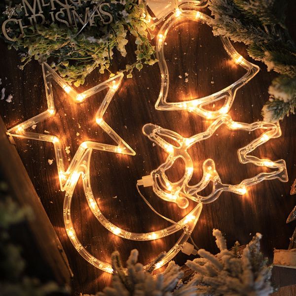 

led christmas decorative light santa claus snowflake glass window sucker lamp for home new year decoration
