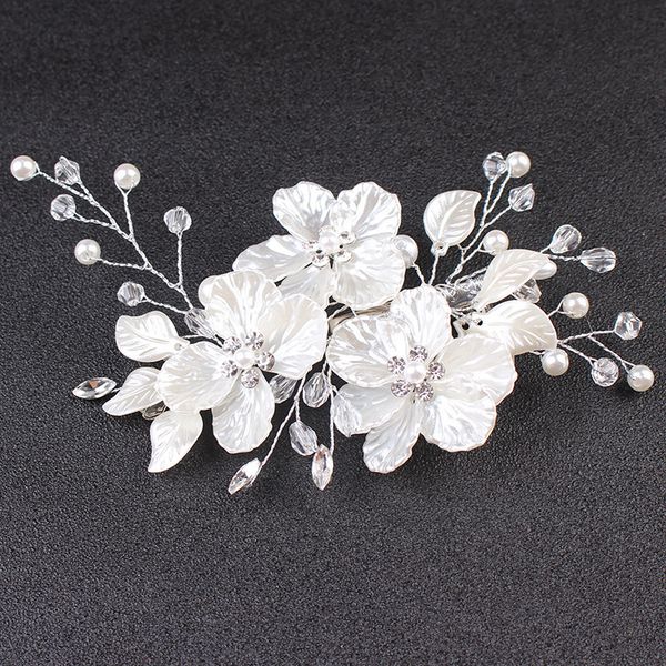 

le liin bridal crystal pearl flower hair clip floral style barrette bride hair jewelry bridesmaid wedding accessories, Golden;white