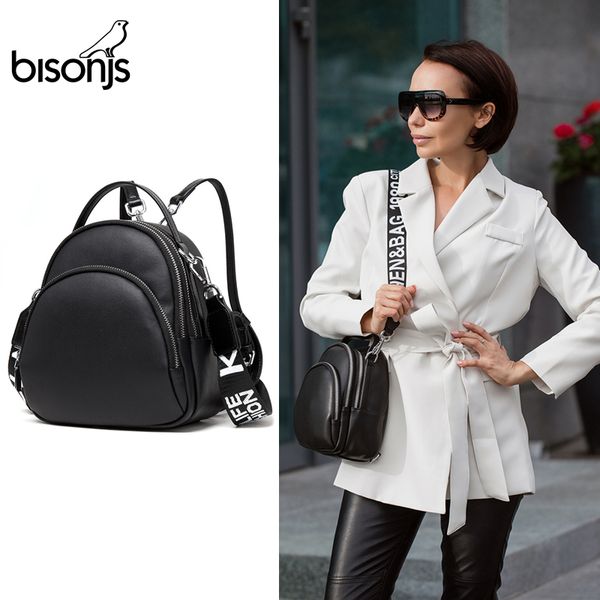 

bisonjs women multifunction backpack womens' pouch leather ladies shoulder bags for girls small backpack mochila feminina b1553