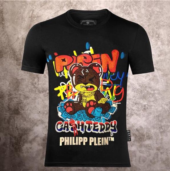 

2020 spring summer luxury designers t-shirts men's casual tees fashion crystal skull printing tshirt men streetwear hip hop rock m-3xl, Black;brown