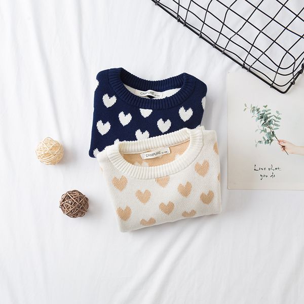 

ins 2019 girls sweaters 1-7 years baby sweaters children clothing winter sweater heart sweaters girls sweater, White