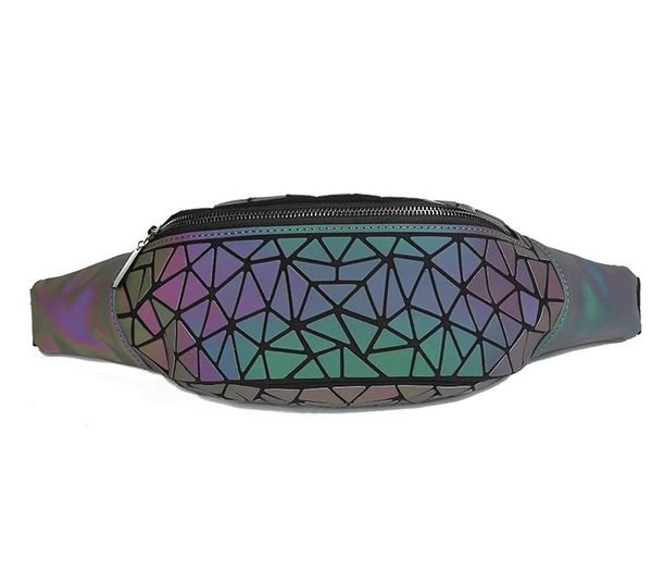 

fashion luminous waist bags women waist fanny packs belt bag men pu leather chest handbag geometry waist packs