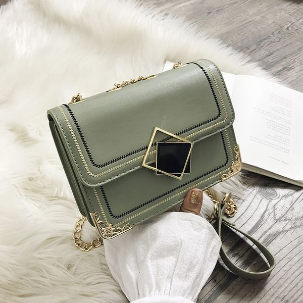 

new korean version of the wild ladies embroidered chain shoulder bag fashion messenger small square bag pu women