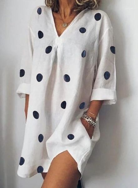 

split dress fashion female apparel 5xl womens summer v-neck dresses casual polka dot loose, Black;gray