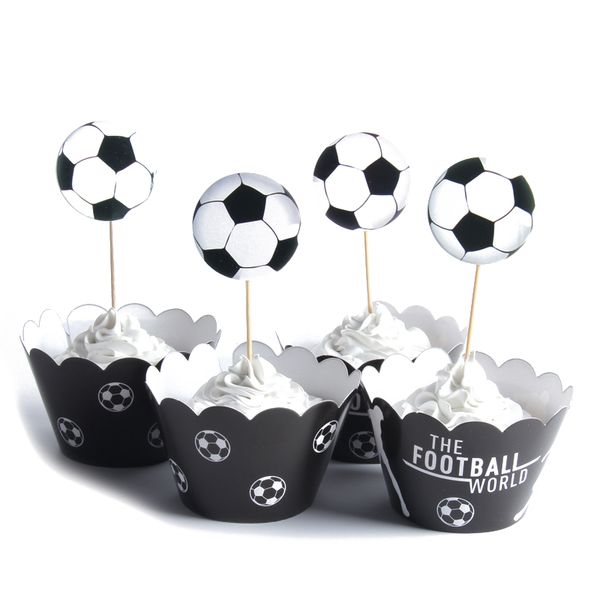 

24pcs / lot the football world paper cupcake wrappers ers for kids party birthday decoration cake cups (12 wraps + 12