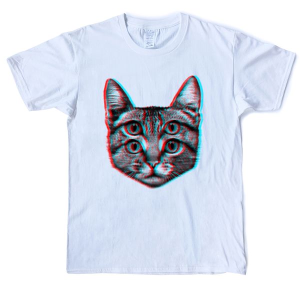 

3d fantasy cat four eyes funny t shirt men's cotton animal t-shirt round neck short sleeve street tees shirt casual printed, White;black