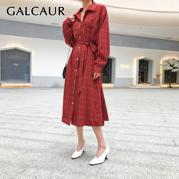 

galcaur autumn plaid windbreaker female lapel collar long sleeve lace up high waist trench coat female 2019 korean fashion new, Tan;black