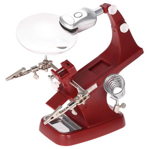 

многофункциональная 3x / 4.5 x сварочная настольная лупа с 2 светодиодами зажим аллигатора рука помощи пайка держатель ремонт лупа к