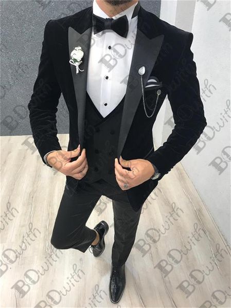 

velvet men suit prom tuxedo slim fit 3 piece (jacket+vest+pants) groom wedding suits for men custom blazer, White;black