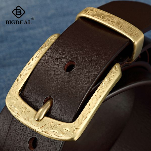 

bigdeal cow genuine leather luxury strap male belts for men new fashion classice vintage pin buckle men belt copper, Black;brown