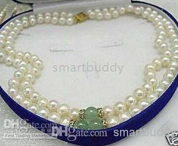 

tahitian 2 row 8mm white pearl green jade necklace 17&18inches, Silver