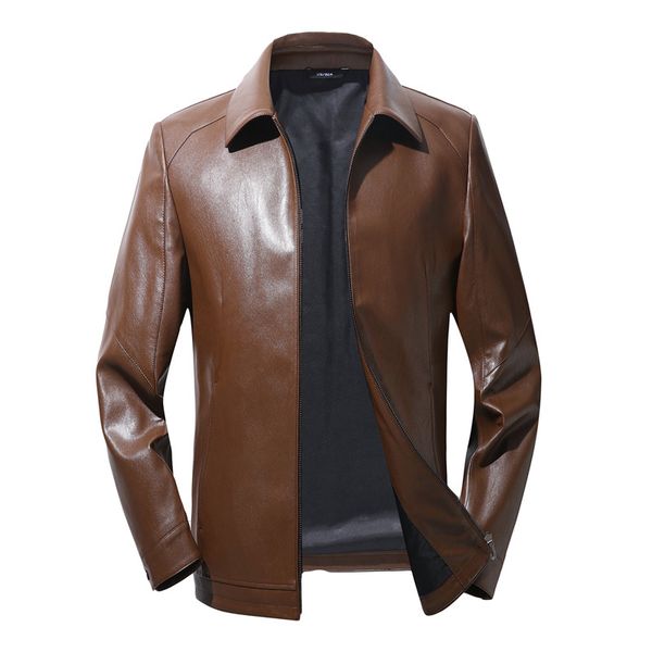 

2019 new motorcycle leather jacket mens turn collar casual coats spring autumn men brown leather jacket clothes,801, Black