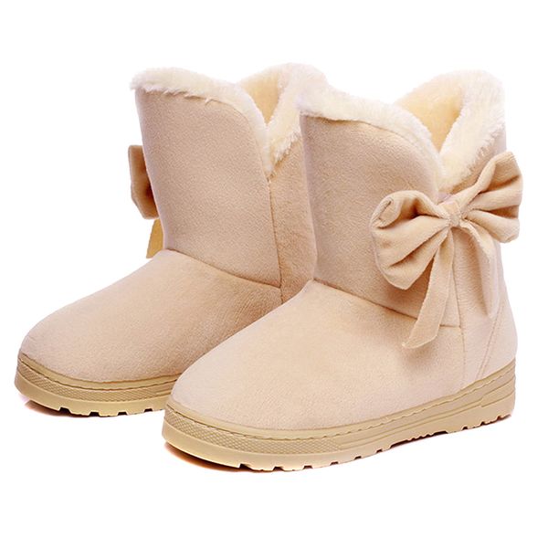 

selling 1 pair women snow boots warm shoes bowknot plush anti-slip for winter outdoor -b5, Black