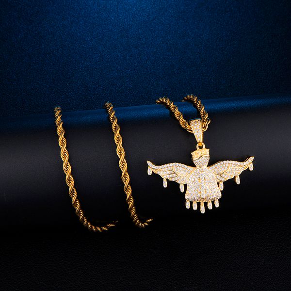 

us7 bling iced out micro мощеные cz dripping доллары крылья pendantnecklaces хип-хоп ожерелье мужские украшения подарков, Silver