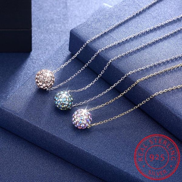 

pure 925 sterling silver necklace female luxury crystal ball pendant necklace women silver chain elegant jewelry collares choker