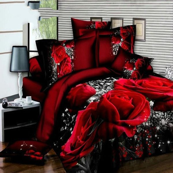 

роскошные 3d-красная роза - жаккардовые свадебные украшения 4шт. постельные принадлежности king size пододеяльник наборы покрывало постельно