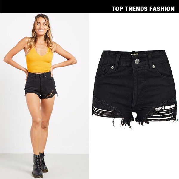 

new american women s high waist irregularly worn tassels pure black jeans shorts street punk cross border women s wear, White;black