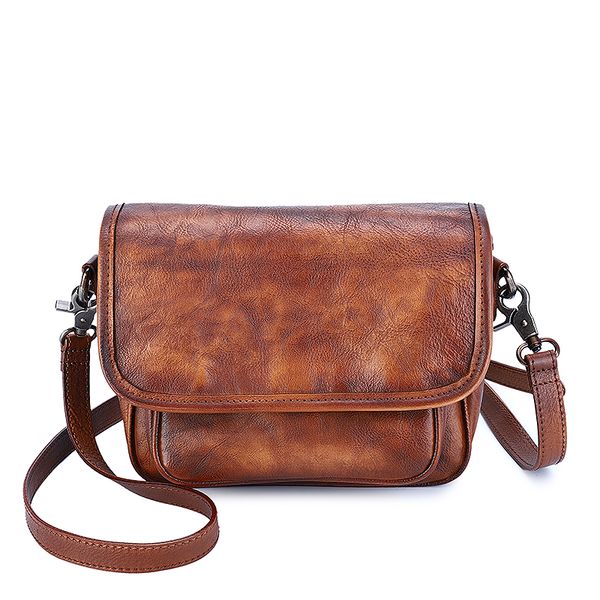 

the first layer of leather shoulder messenger small bag female 2020 handmade large-capacity literary leather messenger bag