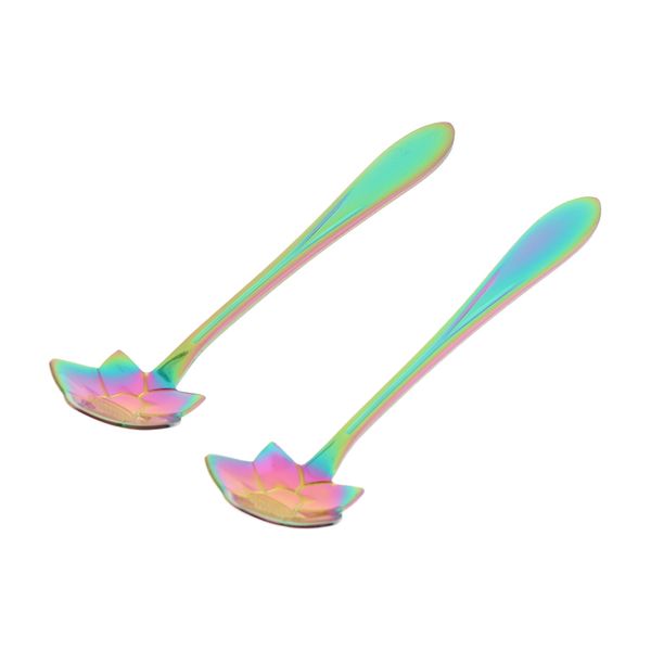 

2 pieces flower coffee teaspoons gold plating mixing spoons
