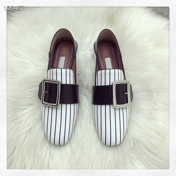 

2019 new arrival fashion women shoes striped single shoes luxury designer genuine leather buckle shoes size:35-39, Black