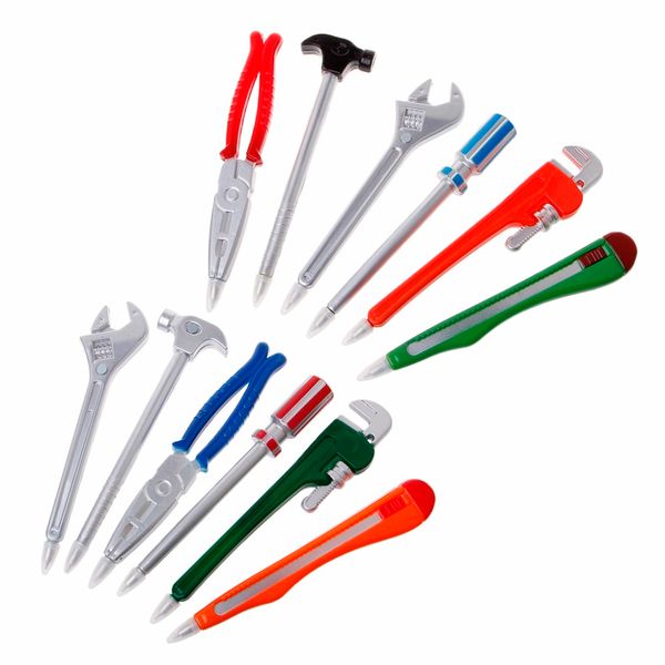 

6pcs simulation hardware tools vise hand knife hammer creative ballpoint pens office school supplies, Blue;orange