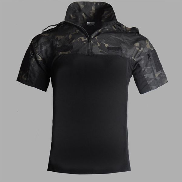 

men outdoor tactical summer shirts wear-resistant breathable camouflage short sleeve climbing training army shirts, Gray;blue