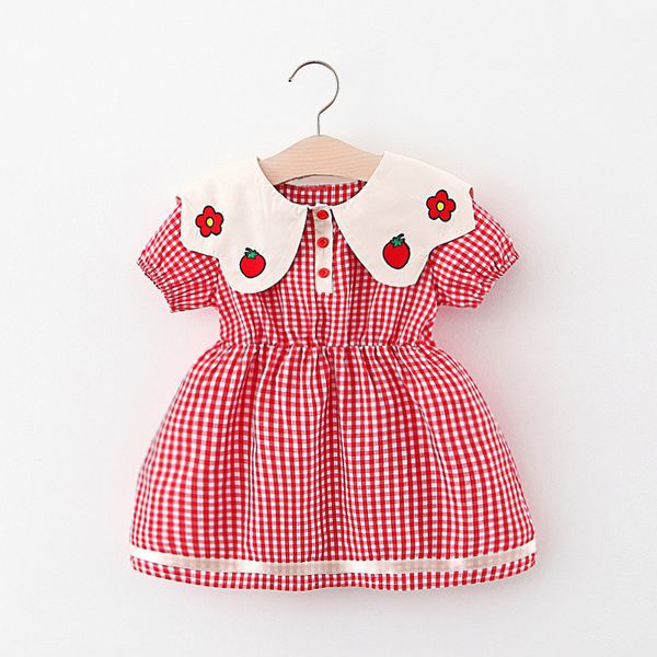 

kids designer clothes girls short sleeve dress 20 summer new style baby plaid cotton skirt western style cute princess dress, Red;yellow