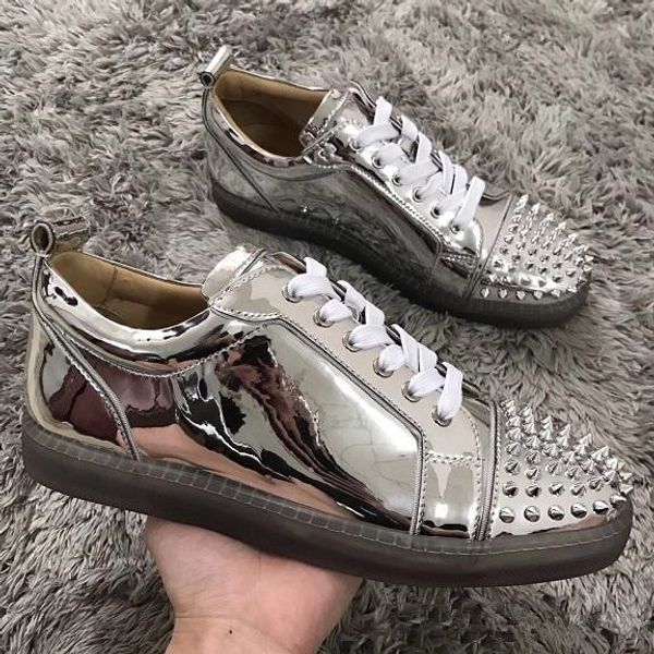 

with box] 2019 luxury sneaker spikes men trainers red bottom shoes party lovers designer brand genuine leather flats shoes, Black