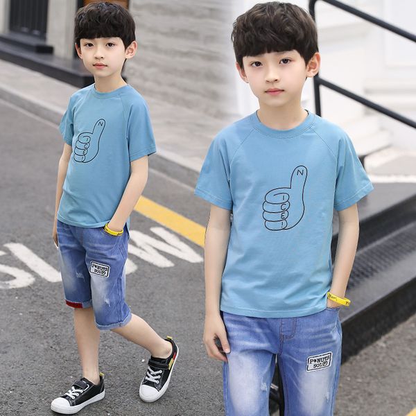 

2019 новой 3-цветной чистая хлопок детской летней костюм футболки с коротким рукавом + пятиточечные брюки двухсекционного set, White