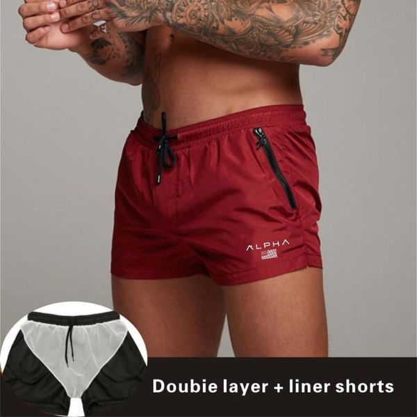 

2020 summer beach shorts mens gym running shorts men jogging fitness breathable sport gyms short pants men, Black;blue