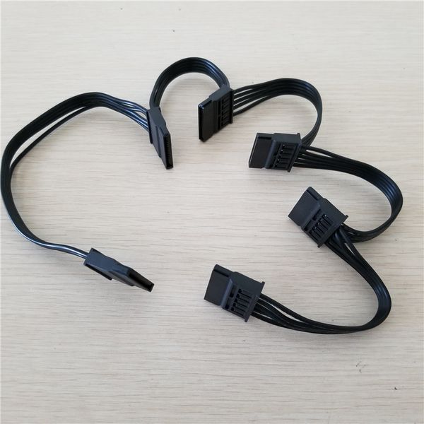 10pcs/lote sata 15pin fêmea para fêmea 1 a 5 Splitter Drive Hard Power Cable cabo 18AWG Black for PC Server DIY