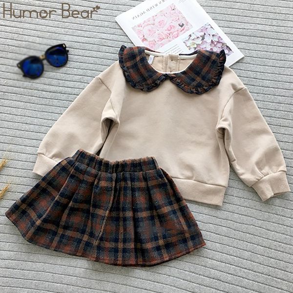 

humor bear 2019 new winter autumn girls clothes set england plaid short doll shirt+skirt girls 2pcs kids children clothing, White