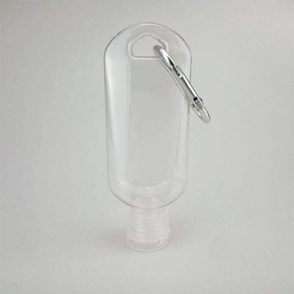

dropshipping 50ml empty alcohol refillable hand soap bottle with key ring hook clear transparent plastic hand sanitizer pet bottle b1803
