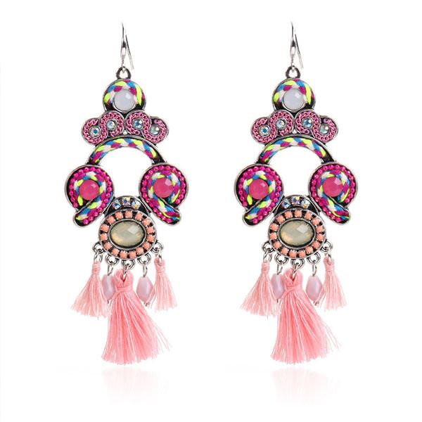 

baroque fringed earring ethnic long tassel women winter jewelry colorful heavy earrings handmade, Silver